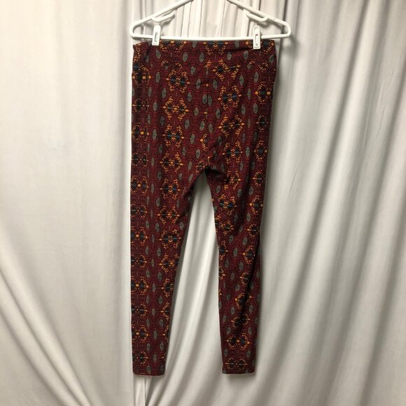 Lularoe Tall Curvy Leggings Tribal Print Red Yellow Blue Stretchy Soft Pants - Picture 2 of 5